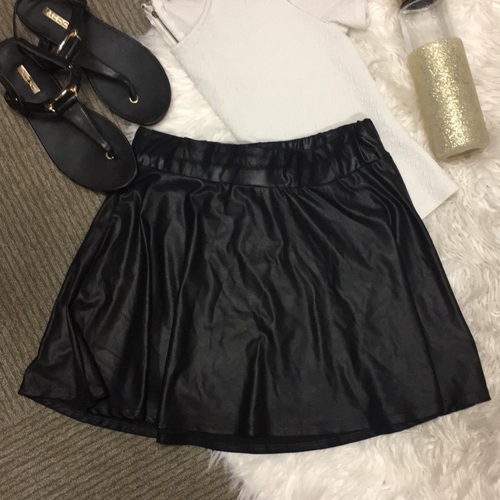 Black Faux Leather Skater Skirt